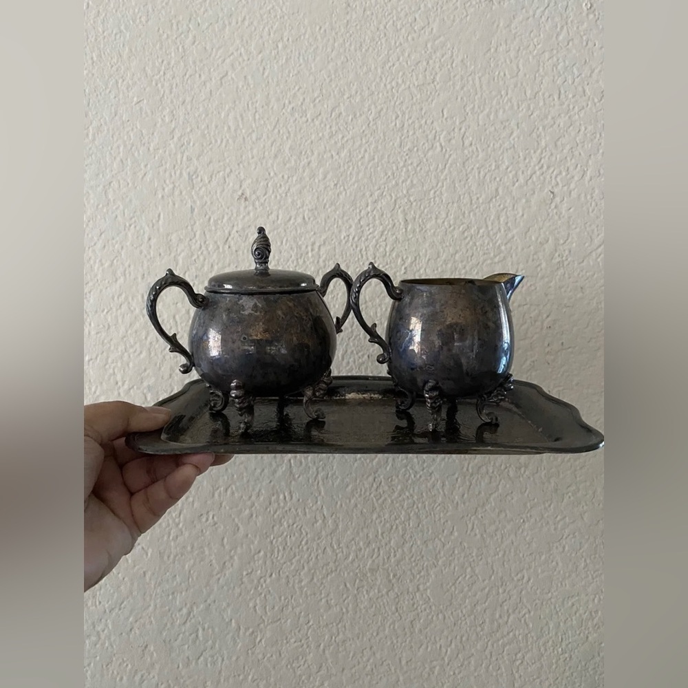Sheridan Vintage Silver Coffee / Tea Creamer, Sugar, Tray Set! 4pcs  Excellent